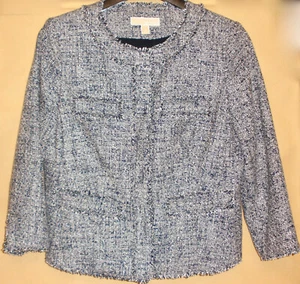 Chaqueta sin cuello Michael by Michael Kors azul marino y blanco con flecos con hebilla talla 8 - Imagen 1 de 7