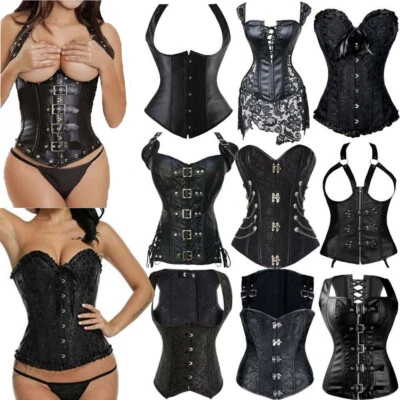 Women Gothic Steampunk Waist Trainer Corset Bustier Lace up Party Costume Dress - Image 1 of 4