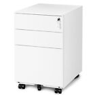 3 Drawers Filing Cabinet With Lock Metal Office File Storage on 5 Castors White