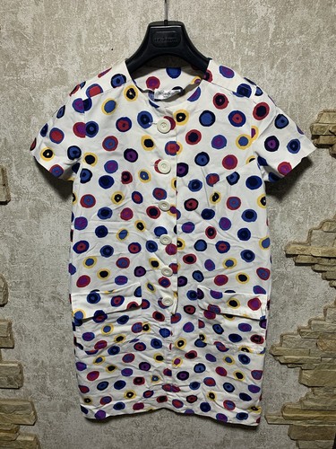SAINT LAURENT (YSL) Abito Vintage Yves Saint Laurent Variazione Bianco Multicolore Stampa a Polka