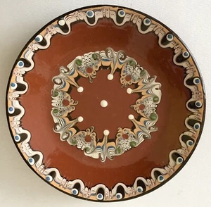 Vintage 70er Jahre Bulgarian Troyan Pottery roter Tonteller handbemalt Pottery Folk - Bild 1 von 5