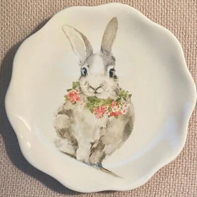 Pier 1 Imports BUNNY PALS 8.5" Salad Plate Rabbit w/Floral Necklace Easter - Image 1 of 2
