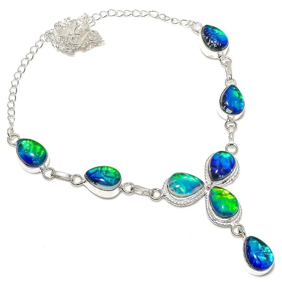 Ожерелье ювелирное ручной работы из стерлингового серебра 925 пробы с тройным опалом размер 18 дюймов - Изображение 1 из 1