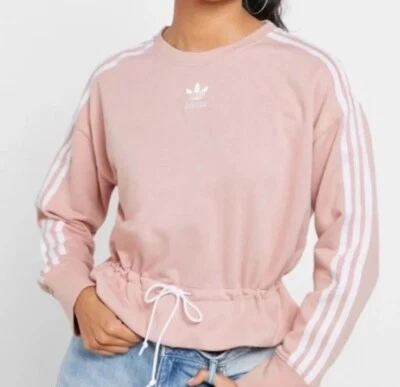 Adidas Para Mujer Talla Pequeña Bellista Corbata Pullover 3 Rayas Sudadera Suéter Rosa Foto 1 de 4
