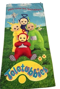 Teletubbies Beach Towel Here Comes the Teletubbies! 100% Cotton Vintage 57 X 28 - Picture 1 of 8