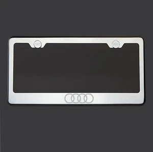 Mirror Chrome fit Audi Logo Laser Etched Stainless Steel License Plate Frame - Picture 1 of 6