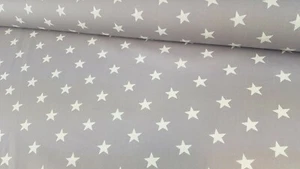White Stars Silver Grey 100% Cotton Star Fabric FAT QUARTER, HALF METRE, METRE - Picture 1 of 1