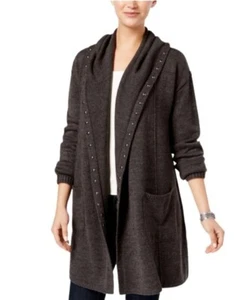 Style Co Womens Size 0X Open Front Studded Cardigan Sweater Black HTHR Hooded - Picture 1 of 9