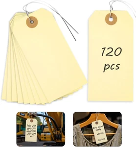 Tags with Wire, 120 PCS Manila Shipping Tags 4 3/4" X 2 3/8", Wire Labels for He - Picture 1 of 12