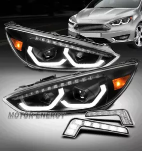 Proyector secuencial LED Fit 15-18 Ford Focus SE ST faro negro + señal DRL - Imagen 1 de 12