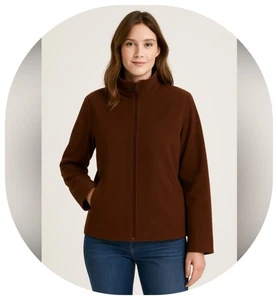 Abrigo EILEEN FISHER Petite Grande Lana Melton Cremallera Completa Cuello Embudo Marrón Caramelo - Imagen 1 de 7