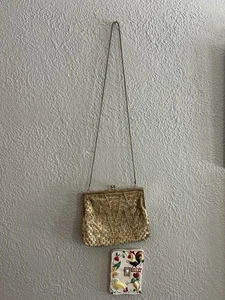 Bolso sin asas vintage de noche con cuentas doradas La Regale con cadena para el hombro - Imagen 1 de 5