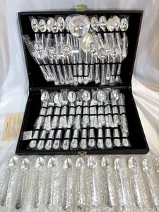 NEW Wm Rogers & Son Enchanted Rose SilverPlate Flatware Set 63 pc Service for 12 - Picture 1 of 5