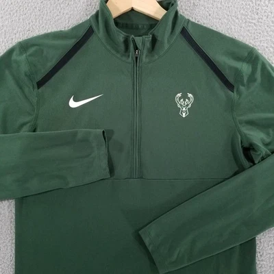 Milwaukee Bucks Nike Shirt Medium Pullover 1/4 Zip Lightweight DriFit LongSleeve - Image 1 of 4