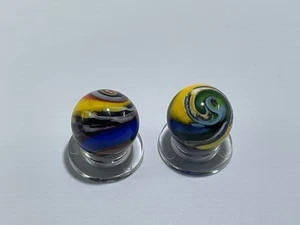 Two Beautiful Contemporary 7/8” Glass Marbles, Alien Planets, Vibrant Colors New - Picture 1 of 9
