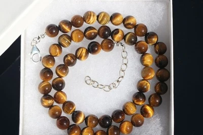 Collar gargantilla unisex con cuentas redondas lisas ojo de tigre AAA natural 18"" Foto 1 de 4