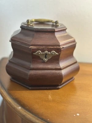 Colonial Williamsburg Octagon Wood Tea Caddy w/ Key - Marked on Bottom - Image 1 of 4