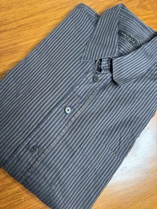 Canali Vestito Camicia Uomo XL Marrone Nero Righe Lunga Slv Bottoni Made In Italy - Foto 1 di 4