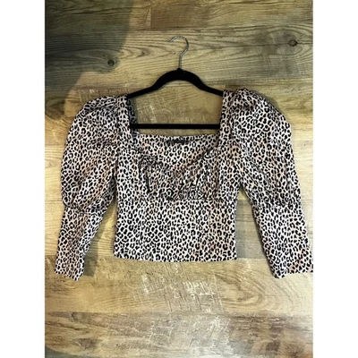 Top Zara cropped stampa ghepardo taglia small manica a palloncino marrone nero aderente - Immagine 1 di 4