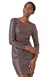 Roman Zig Zag Sequin Stretch Dress for Women UK - Ladies - Picture 1 of 14