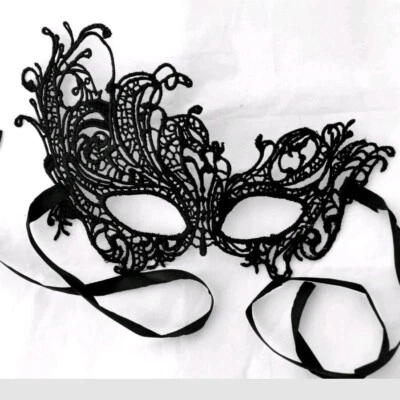 Black lace venetian sexy floral mask masquerade ball venetian face UK Hen-do - Image 1 of 2