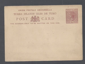 TURKS ISLANDS QV POSTAL STATIONERY UPU  POST CARD  PENNY HALFPENNY  UNUSED - Picture 1 of 2