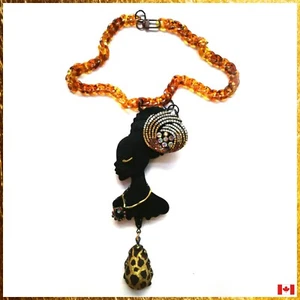 Jewelry Chunky Necklace Brutalist Pendant Ethnic African Doll Head Luxury Charm - Picture 1 of 24