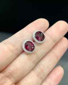 Oval Cut .ct Natural Ruby & Moissanite Wedding Earring Stud 10K Solid White Gold