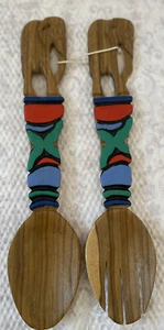 VINTAGE 13” Wooden Salad Servers Set Kitchen Utensils Spoon & Fork - Picture 1 of 4