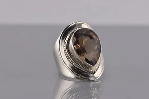 PTI Sterling Silver Pear Cut Smoky Quartz Statemet Band Ring 925 Sz: 4 - Picture 1 of 7