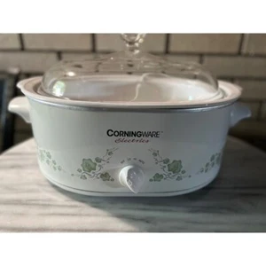 VTG CorningWare Electric Slow Cooker Crock Pot Green Floral 6 Quart RARE - Picture 1 of 7
