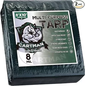 CARTMAN Finished Size 8x10 Feet Waterproof Green Poly Tarp 8 Mil Thick - Picture 1 of 5
