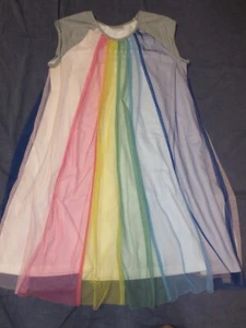 Girls HANNA ANDERSSON Dress - Sz 160 or 14-16 - Striped RAINBOW Tulle Overlay - Picture 1 of 2