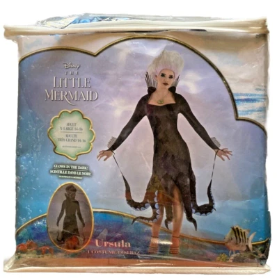 迪士尼乌苏拉小美人鱼尺寸 XL 14-16 成人服装在黑暗中发光 — 第 1/4 张图片