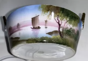 Covered Porcelain Butter Dish W/Strainer, Hand Painted Sailing Boat, Noritake! - Picture 1 of 9