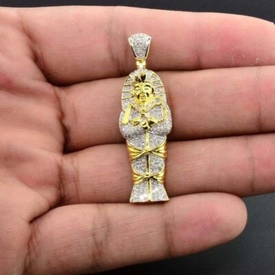 1 克拉莫桑石 14K 黄金埃及法老国王图坦木乃伊吊坠 2 — 第 1/4 张图片