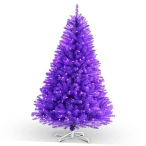 6.5ft Pre-Lit Christmas Tree, Artificial Holiday Decorative Tree with Purple - Picture 1 of 8