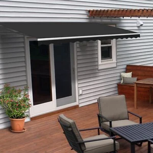 ALEKO Black Retractable Patio Awning 10 x 8 ft Water-Resistant Deck Sunshade - Picture 1 of 12