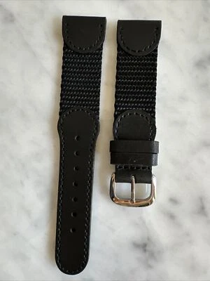 *NEW* Hadley-Roma 20mm MS866 Mens Black Leather Nylon Watch Band Strap - Image 1 of 3
