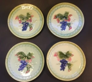 German Majolica Black Forest Art Pottery “Grapes & Leaves” 7.75” Plates Set of 4 - Picture 1 of 12