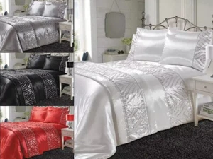 Elegant Schimmernde Seide Bettbezug Kissenbezug Genäht Diamanten Pailletten Bettwäsche Set - Bild 1 von 5