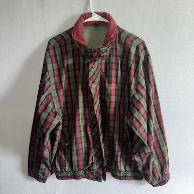 Jaqueta corta-vento masculina Asics grande vermelha verde xadrez bordada taco de golfe - Imagem 1 de 4