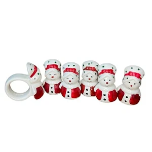 Vintage Set of 6 Santa Claus Ceramic Christmas Table Napkin Rings Holders Taiwan - Picture 1 of 13