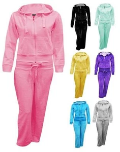 7-14 Kinder Mädchen Kapuzen Velour Tasche Reißverschluss Aktiv Jogginghose Anzug - Bild 1 von 7