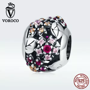 Voroco 100% Sterling silver DIY AAA CZ Charm Sakura Beads For Women Bracelet - Picture 1 of 10