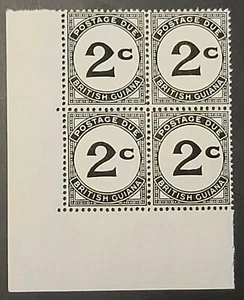 BRITISH GUIANA 1952 KGVI ERA Stamps Sc #J2. SG #D2a CORNER BLOCK of 4 MINT NH - Picture 1 of 6