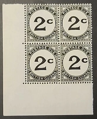 BRITISH GUIANA 1952 KGVI ERA Stamps Sc #J2. SG #D2a CORNER BLOCK of 4 MINT NH - Image 1 of 4