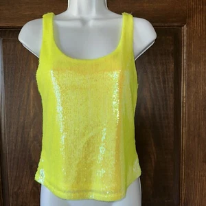 Rachel Zoe Neon Yellow Sequin Scoop Neck Tank Top Size XS NWT Statement Piece - Picture 1 of 10