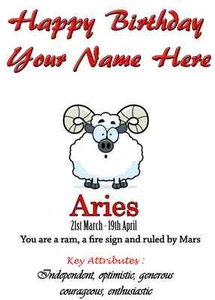 Biglietto Auguri Compleanno Personalizzato Ariete A5 Zodiaco, Oroscopo,Stelle PID180 - Foto 1 di 1