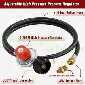 4FT 0-30PSI Adjustable High Pressure Propane Regulator with Hose and PSI Gauge - Picture 1 of 12